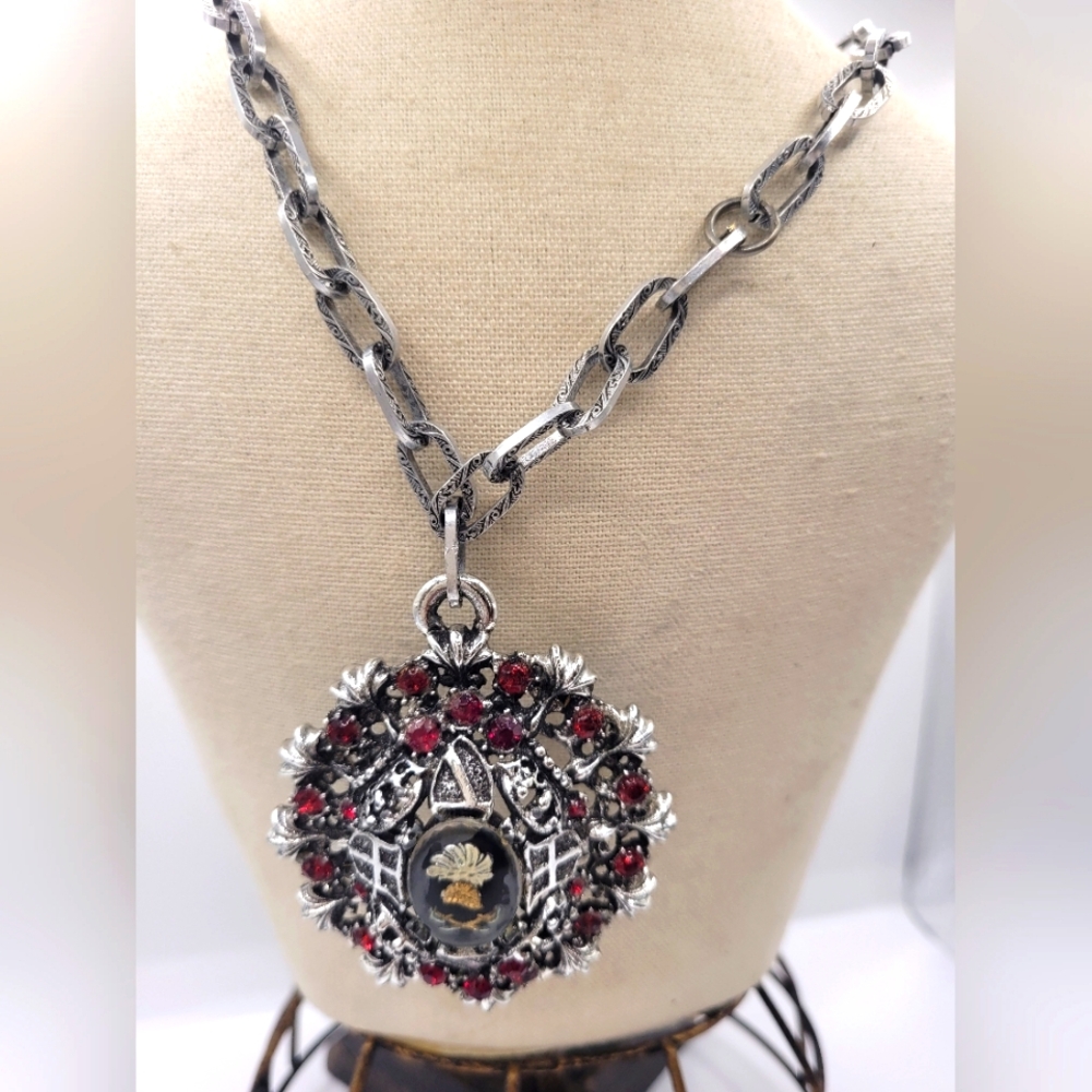 Silver Tone Crest Necklace
